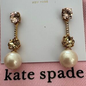 Kate Spade gold one, blush crystals and faux pearls drop earrings - NWT